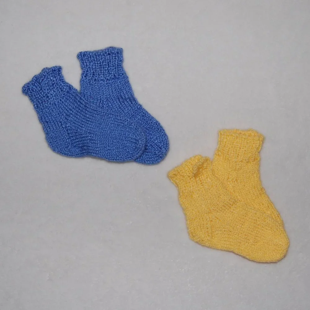 NEW Handmade Two Pairs of Ankle Socks for Toddlers, Yellow & Periwinkle Blue